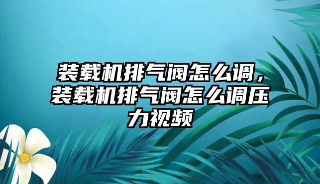 裝載機(jī)排氣閥怎么調(diào)，裝載機(jī)排氣閥怎么調(diào)壓力視頻