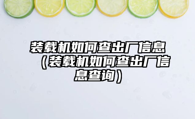 裝載機(jī)如何查出廠信息（裝載機(jī)如何查出廠信息查詢(xún)）