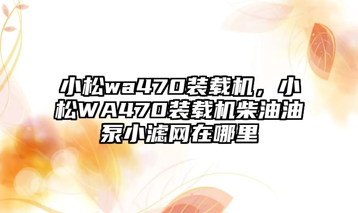 小松wa470裝載機(jī)，小松WA470裝載機(jī)柴油油泵小濾網(wǎng)在哪里