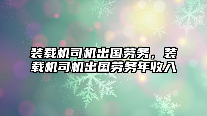 裝載機司機出國勞務(wù)，裝載機司機出國勞務(wù)年收入