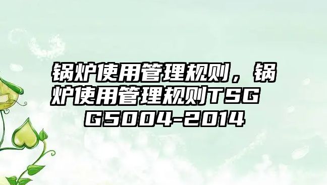 鍋爐使用管理規(guī)則，鍋爐使用管理規(guī)則TSG G5004-2014