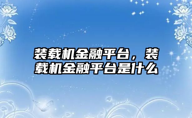 裝載機(jī)金融平臺，裝載機(jī)金融平臺是什么