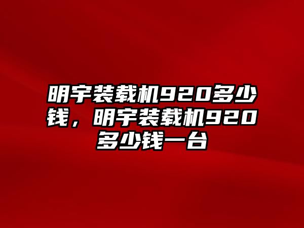 明宇裝載機(jī)920多少錢，明宇裝載機(jī)920多少錢一臺