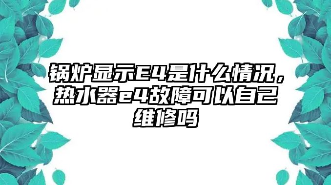 鍋爐顯示E4是什么情況，熱水器e4故障可以自己維修嗎