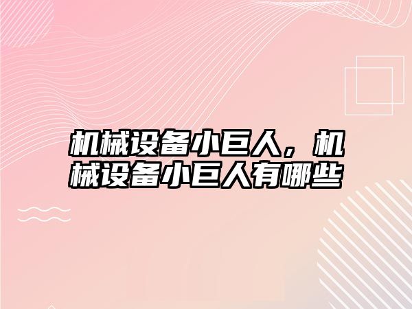 機械設備小巨人，機械設備小巨人有哪些