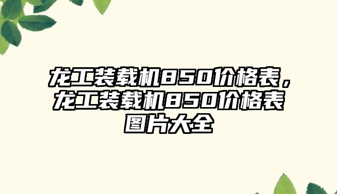 龍工裝載機850價格表，龍工裝載機850價格表圖片大全