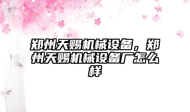 鄭州天賜機(jī)械設(shè)備，鄭州天賜機(jī)械設(shè)備廠怎么樣