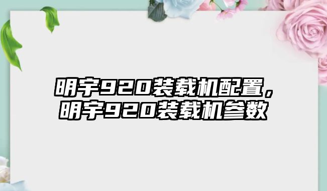 明宇920裝載機(jī)配置，明宇920裝載機(jī)參數(shù)