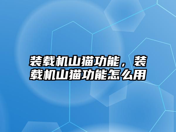 裝載機山貓功能，裝載機山貓功能怎么用