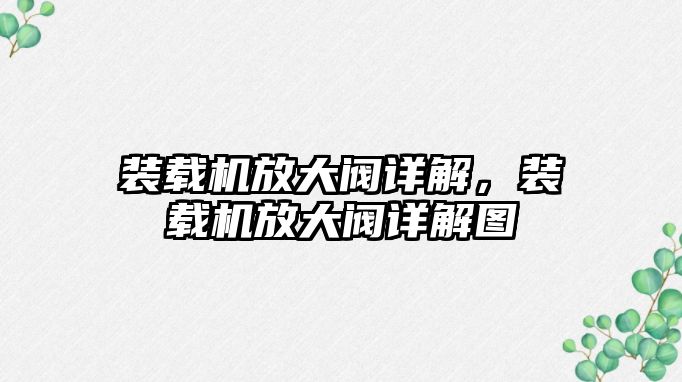 裝載機放大閥詳解，裝載機放大閥詳解圖