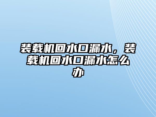 裝載機(jī)回水口漏水，裝載機(jī)回水口漏水怎么辦