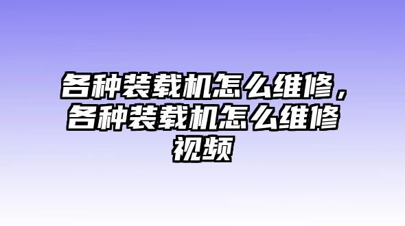 各種裝載機怎么維修，各種裝載機怎么維修視頻