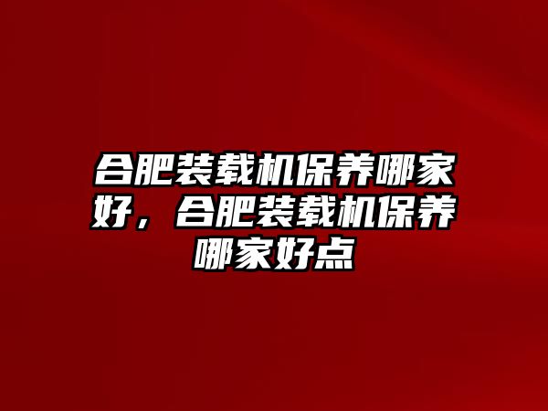 合肥裝載機(jī)保養(yǎng)哪家好，合肥裝載機(jī)保養(yǎng)哪家好點(diǎn)