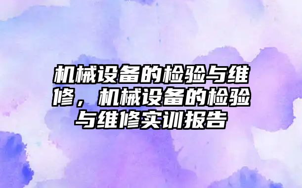 機械設(shè)備的檢驗與維修，機械設(shè)備的檢驗與維修實訓報告