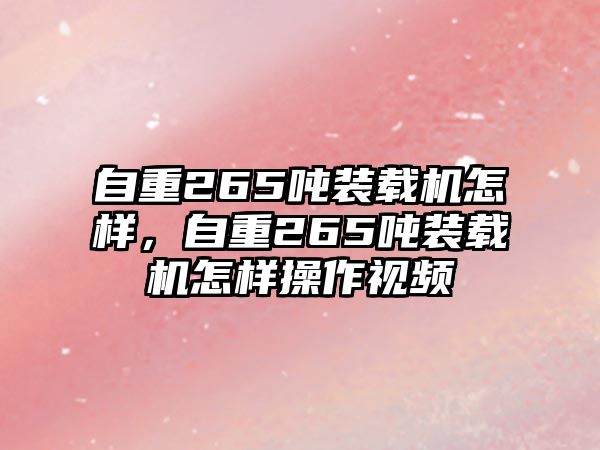 自重265噸裝載機怎樣，自重265噸裝載機怎樣操作視頻