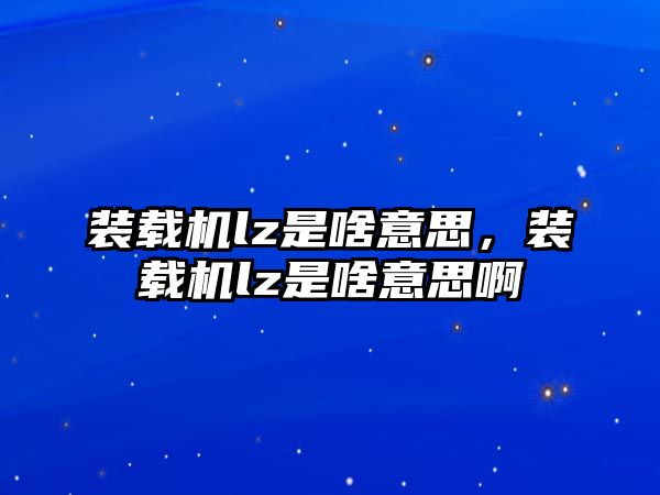 裝載機lz是啥意思，裝載機lz是啥意思啊