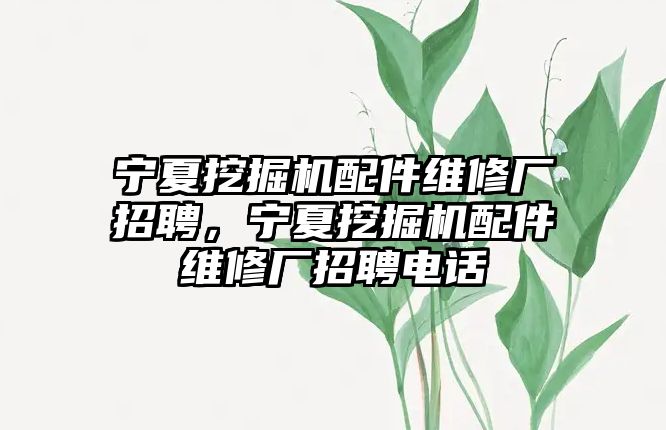 寧夏挖掘機(jī)配件維修廠招聘，寧夏挖掘機(jī)配件維修廠招聘電話