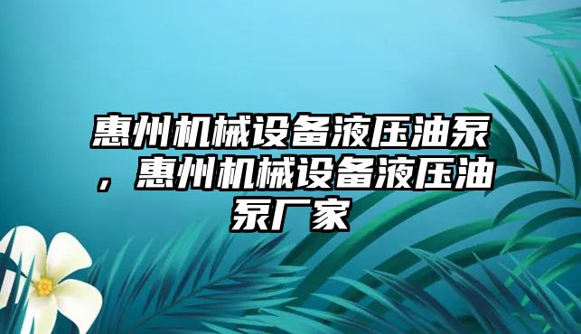 惠州機械設(shè)備液壓油泵，惠州機械設(shè)備液壓油泵廠家