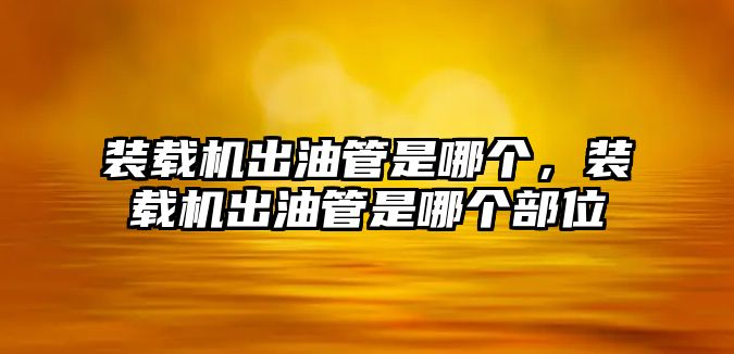 裝載機出油管是哪個，裝載機出油管是哪個部位