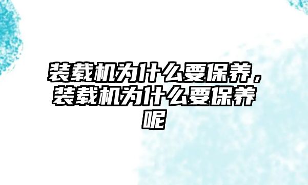 裝載機(jī)為什么要保養(yǎng)，裝載機(jī)為什么要保養(yǎng)呢