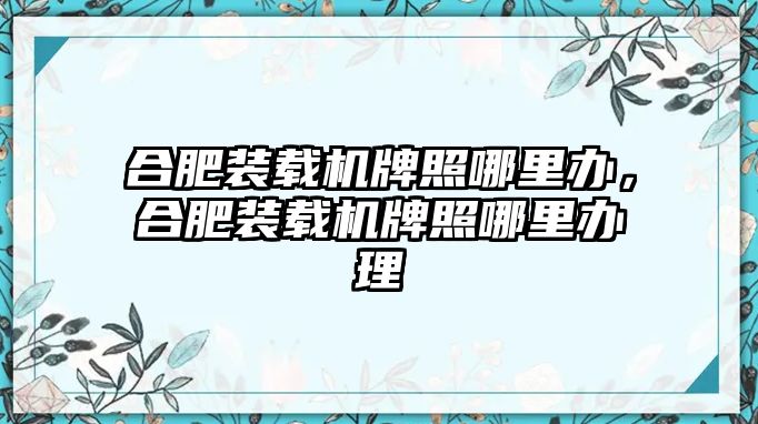 合肥裝載機(jī)牌照哪里辦，合肥裝載機(jī)牌照哪里辦理