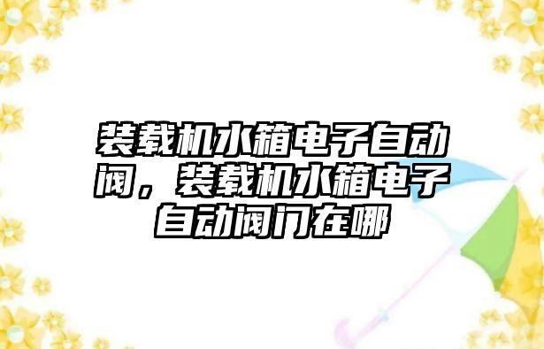 裝載機(jī)水箱電子自動閥，裝載機(jī)水箱電子自動閥門在哪