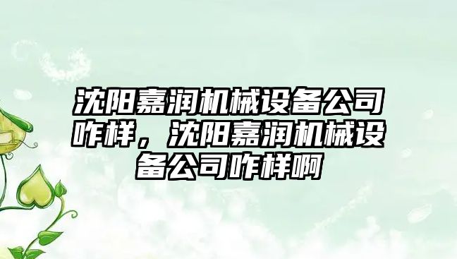 沈陽嘉潤機械設備公司咋樣，沈陽嘉潤機械設備公司咋樣啊