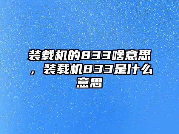 裝載機的833啥意思，裝載機833是什么意思