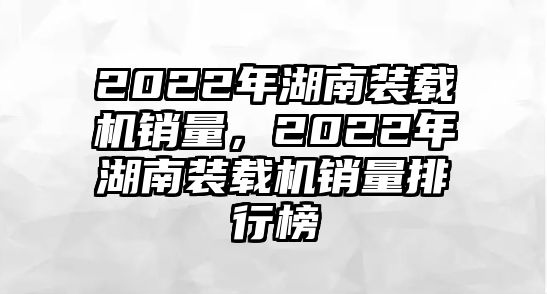 2022年湖南裝載機銷量，2022年湖南裝載機銷量排行榜