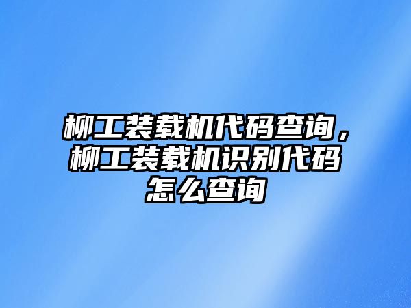 柳工裝載機(jī)代碼查詢，柳工裝載機(jī)識(shí)別代碼怎么查詢