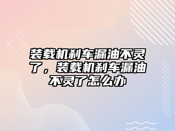 裝載機剎車漏油不靈了，裝載機剎車漏油不靈了怎么辦