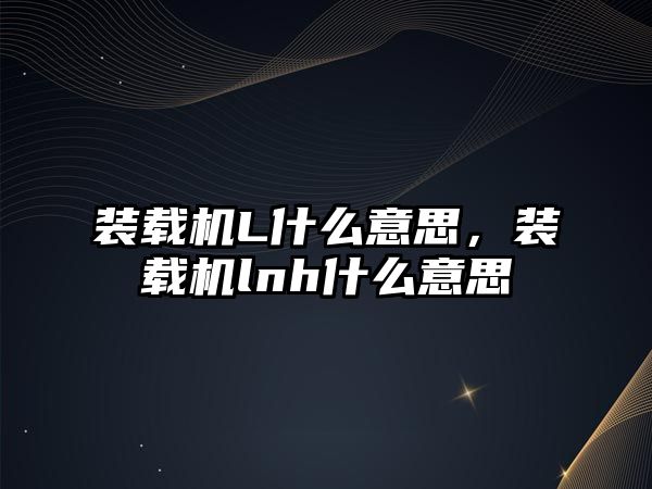 裝載機L什么意思，裝載機lnh什么意思