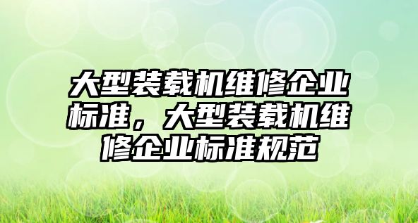 大型裝載機維修企業(yè)標(biāo)準(zhǔn)，大型裝載機維修企業(yè)標(biāo)準(zhǔn)規(guī)范