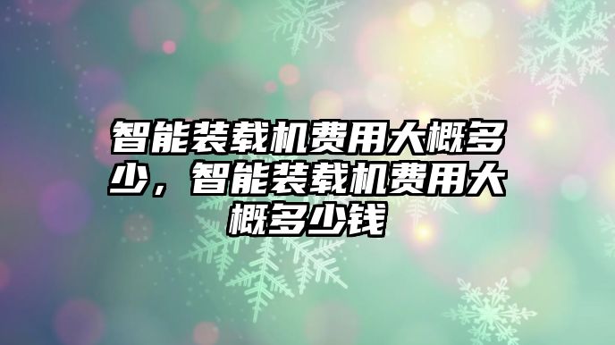 智能裝載機費用大概多少，智能裝載機費用大概多少錢