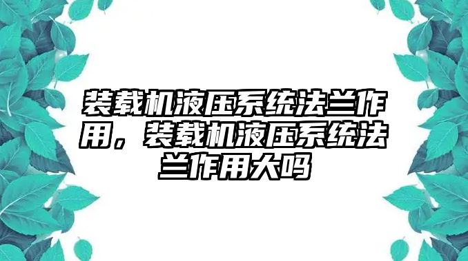 裝載機液壓系統(tǒng)法蘭作用，裝載機液壓系統(tǒng)法蘭作用大嗎