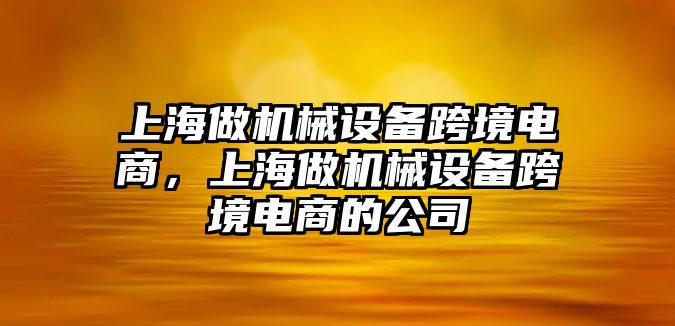 上海做機械設(shè)備跨境電商，上海做機械設(shè)備跨境電商的公司