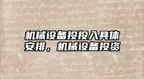 機械設備投投入具體安排，機械設備投資