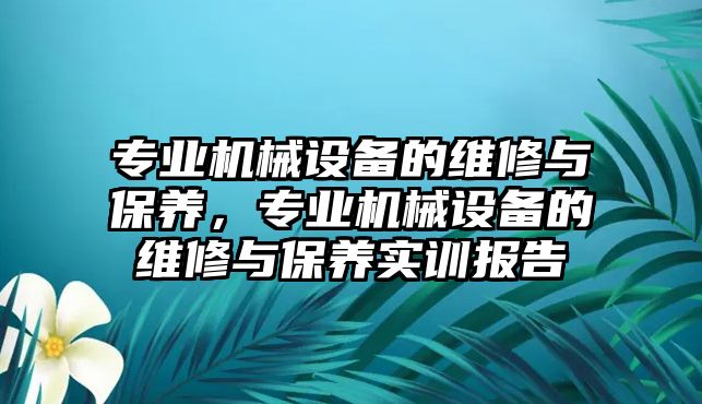 專業(yè)機械設備的維修與保養(yǎng)，專業(yè)機械設備的維修與保養(yǎng)實訓報告