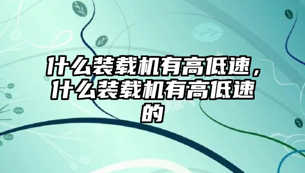 什么裝載機(jī)有高低速，什么裝載機(jī)有高低速的