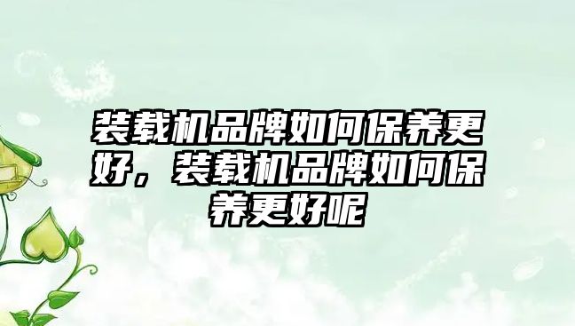 裝載機品牌如何保養(yǎng)更好，裝載機品牌如何保養(yǎng)更好呢