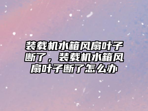 裝載機水箱風(fēng)扇葉子斷了，裝載機水箱風(fēng)扇葉子斷了怎么辦