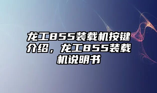 龍工855裝載機按鍵介紹，龍工855裝載機說明書