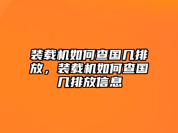 裝載機(jī)如何查國(guó)幾排放，裝載機(jī)如何查國(guó)幾排放信息