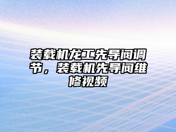 裝載機龍工先導閥調(diào)節(jié)，裝載機先導閥維修視頻