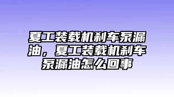 夏工裝載機剎車泵漏油，夏工裝載機剎車泵漏油怎么回事