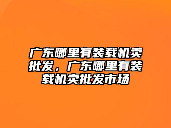 廣東哪里有裝載機賣批發(fā)，廣東哪里有裝載機賣批發(fā)市場